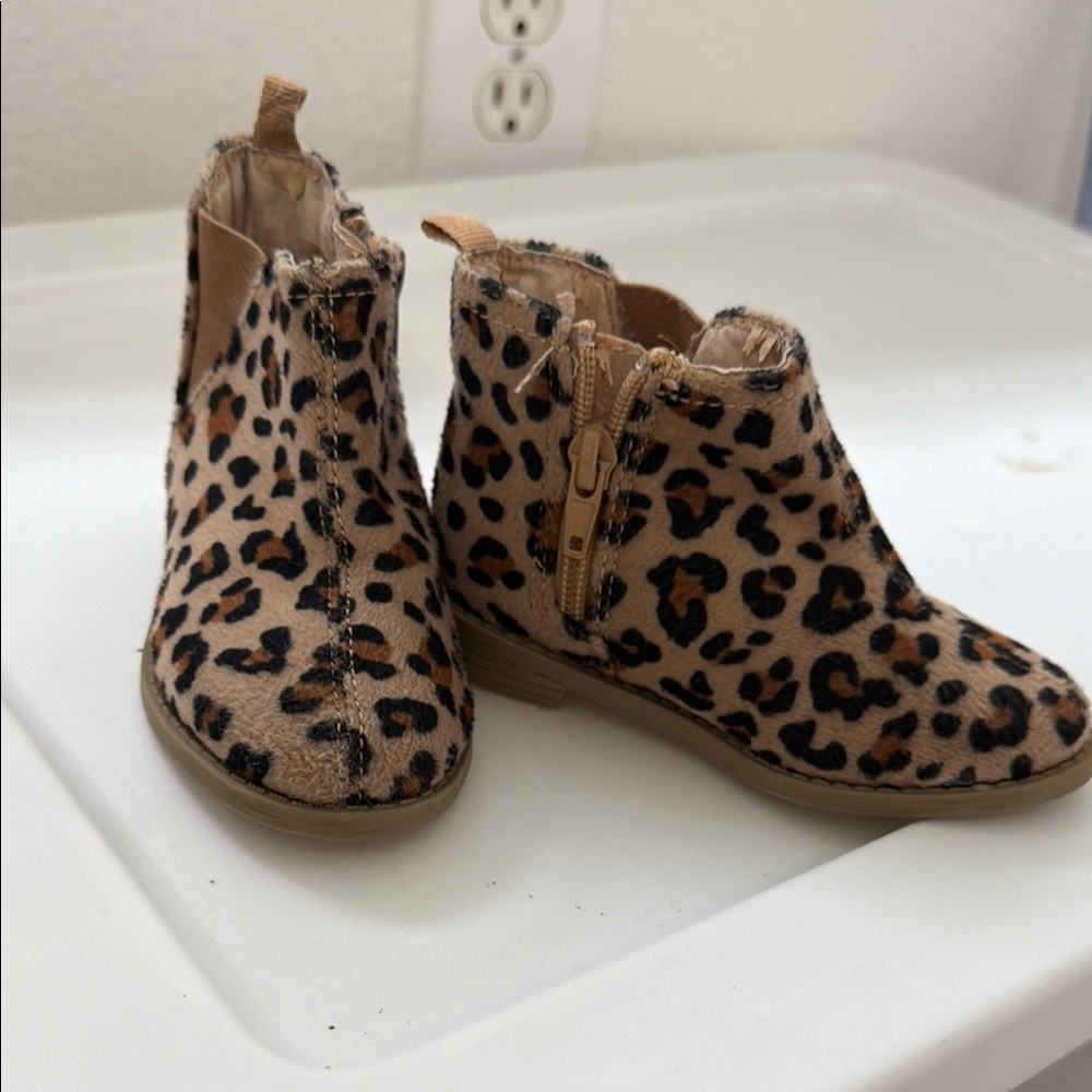 Size 5 Kids Leopard Print Ankle Boots - Tan